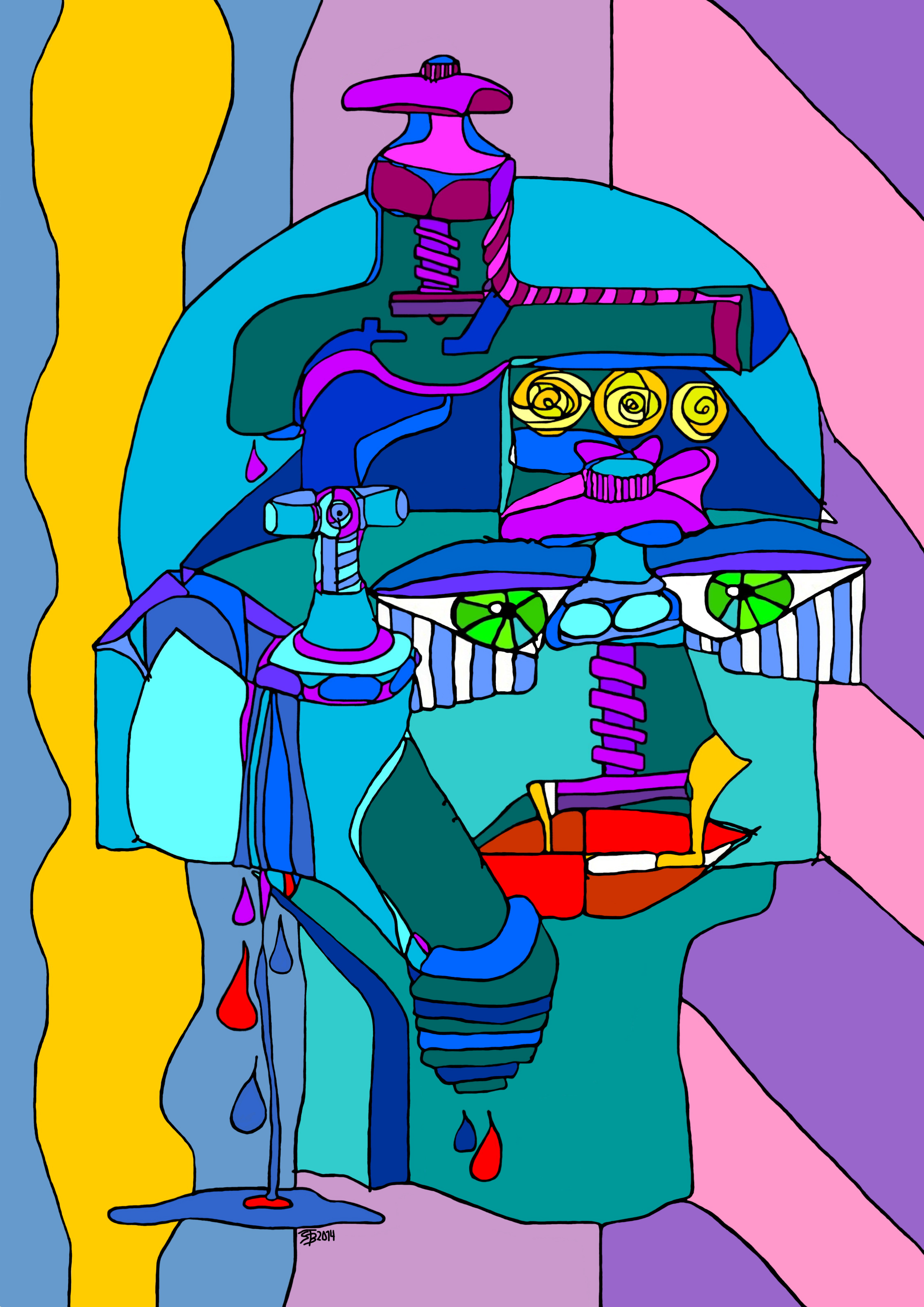 Wasser marsch ! - DIGITALES FORMAT - Größe beliebig und ACRYL AUF LEINWAND, 50 x 60 x 4 cm - BILDBESCHREIBUNG: "Wasser marsch!" Ein Begriff aus der Feuerwehr ... . Die Stellung der Frau, heute in unserer Gesellschaft erscheint mir mit all dem, worin wir top und engagiert sind - sein sollen - so .... naja, es gibt nichts, was wir nicht können. Man dreht am Hahn ... Wasser marsch ! Und ... alles läuft ... und so sieht's dann aus - unser Gesicht.
